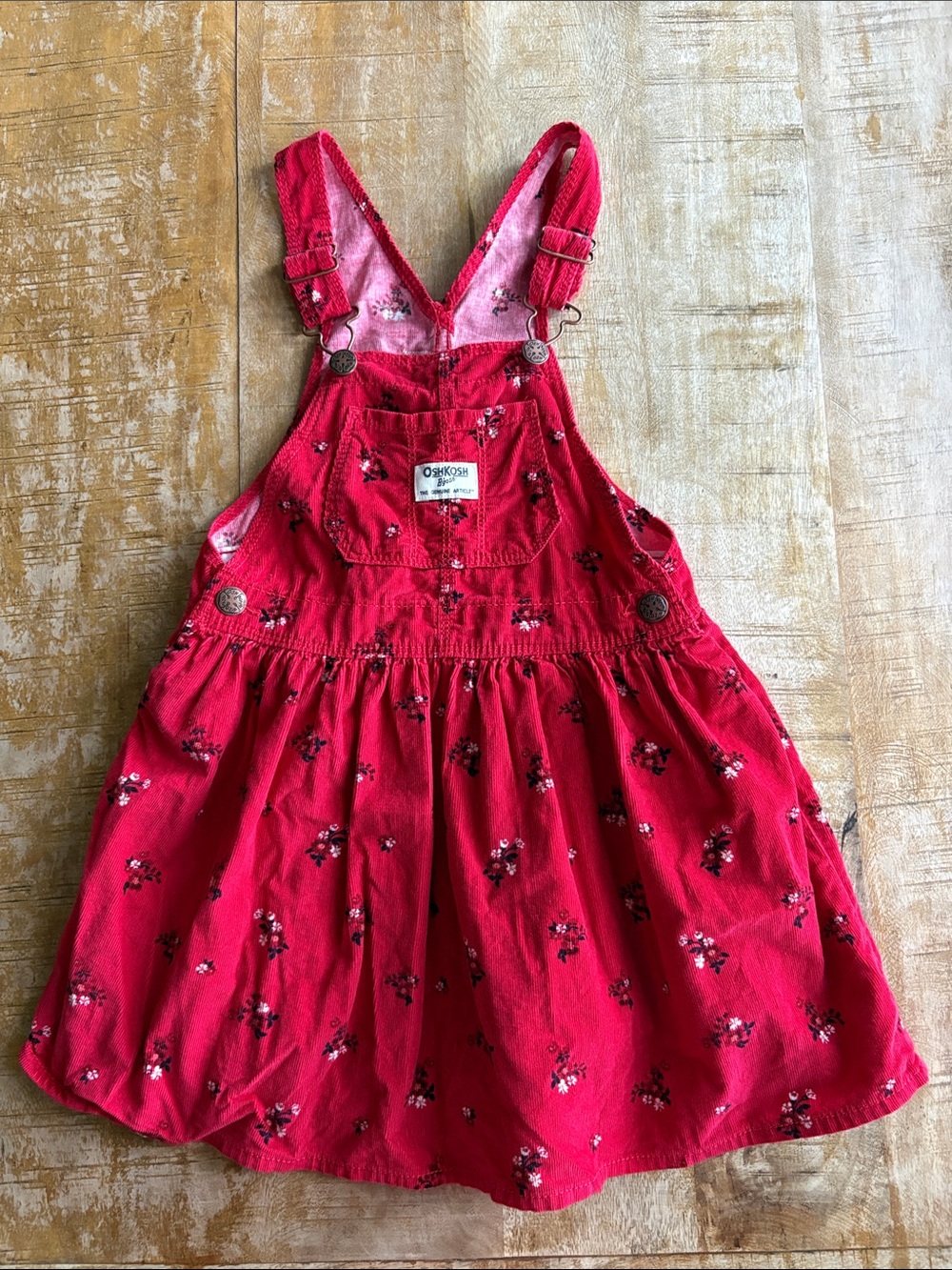 OshKosh Red Floral Corduroy Overall Dress 5t